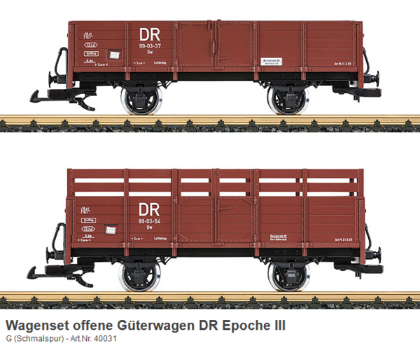 LGB--40031 Wagenset offene Güterwagen DR Epoche III