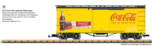 LGB 40672 Coca Cola US Boxcar gelb , Pr21