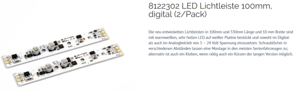 Massoth--8122302  LED Lichtleiste 100mm, digital (2/Pack), ; Pr22